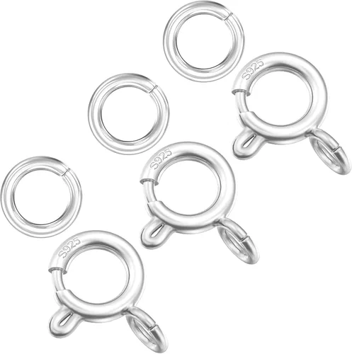 OHINGLT Cierre de anillo de resorte de plata de ley 925 con anillos cerrados, cierre de langosta redondo para pulseras, collares, conectores,