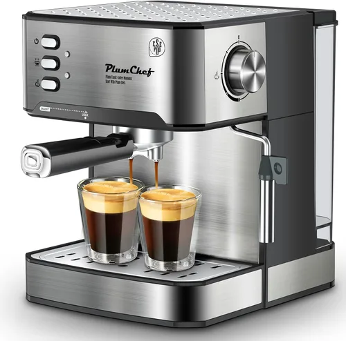 Plum chef Máquina de café espresso profesional de 20 bar con espumador de leche, doble disparo, compatible con cápsulas ESE, tanque de agua