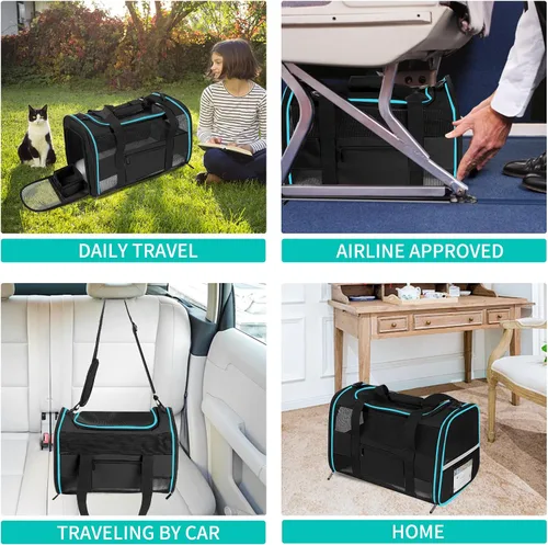 Miniatura 6 de Transportín para Gatos Transportín para Mascotas Aprobado por Aerolíneas para Perros Pequeños Gatos Cachorros Plegable de Lados Suaves Bolsa de Negro