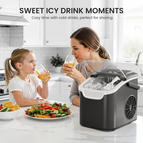 Miniatura 5 de Crzoe Encimera para hacer hielo con asa, 2 tamaños de hielo, 8 cubos de hielo en 6 minutos, 26 libras/24 horas, máquina de hielo portátil