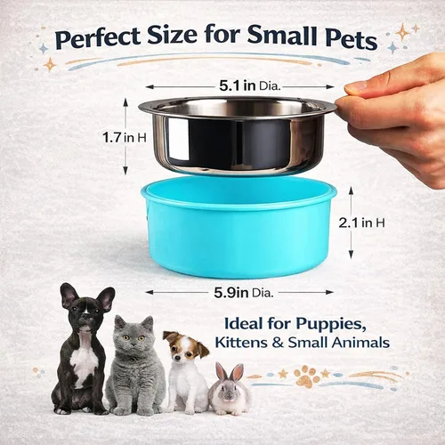 Miniatura 7 de HERCOCCI 2 cuencos colgantes extraíbles de acero inoxidable para alimentos y agua para cachorros, perros pequeños, gatos, conejos y hurones