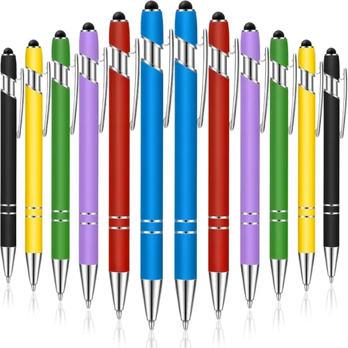 Miniatura 14 de Tenare 12 piezas 2 en 1 bolígrafo de metal con punta de lápiz capacitivo, bolígrafo de 1,0 mm de tinta negra para pantallas táctiles (color surtido)