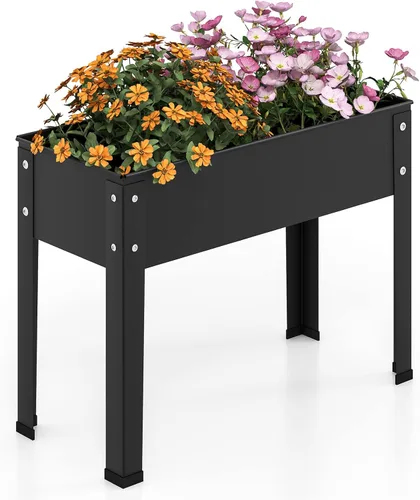 HAPPYGRILL Cama de jardín elevada, maceta elevada de 18 pulgadas con patas, orificio de drenaje, diseño de dobladillo, caja de jardín de metal para