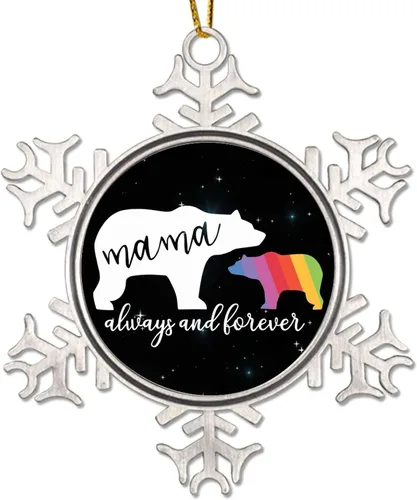 Mama Bear Always and Forever - Adornos de Navidad LGBT para niños, regalo del mes del orgullo, orgullo lesbiano, recuerdo de Navidad, copos de nieve