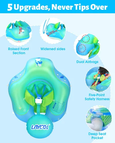 Miniatura 4 de LAYCOL - Flotador inflable de natación para bebé con anillo de flotación para piscina y toldo de protección solar, cola añadida, no se voltea