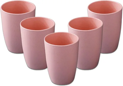 Miniatura 10 de Juego de 5 vasos de paja de trigo, pequeños vasos reutilizables de 12 onzas, aptos para lavavajillas, vasos de agua apilables de plástico