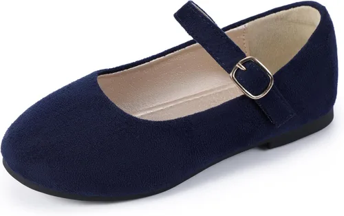 PANDANINJIA Zapatos de vestir para niñas con diseño de flores y perlas, zapatos planos Adela para boda, fiesta, escuela, para niños pequeños