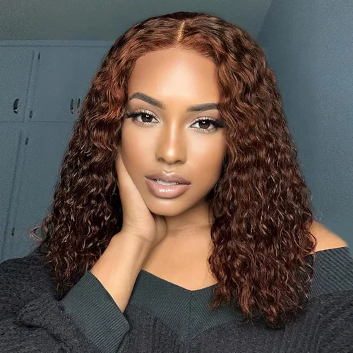 Miniatura 22 de Pelucas de cabello humano rizado marrón chocolate con encaje frontal, prearrancadas de 13 x 4 pulgadas, pelucas de encaje frontal HD de onda