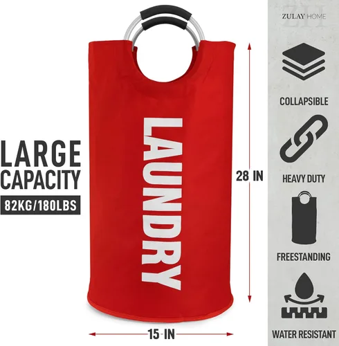 Miniatura 3 de Zulay Home Cesta de lavandería grande y resistente de 82 litros – Bolsa de lavandería acolchada antideslizante con asas – Cestas de lavandería Rojo
