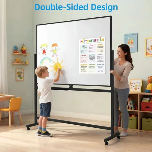 Miniatura 4 de VOWNER Pizarra blanca magnética de doble cara, 60 x 48 pulgadas, pizarra móvil de borrado en seco, pizarra blanca reversible con marco y soporte