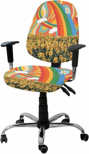 Fundas coloridas para sillas de oficina con diseño de arco iris, 2 piezas, suave, decorativo, protector para silla de escritorio, protector