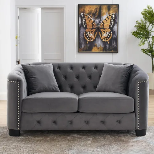 Miniatura 12 de mikibama Juego de sofá de terciopelo Chesterfield de lujo de 2 piezas para sala de estar, muebles de decoración moderna, sofá seccional, sofá de 3