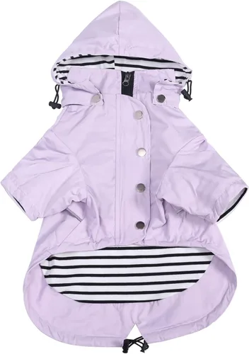 Miniatura 7 de Morezi - Impermeable con cremallera y botones reflectantes para perro, para la lluvia, cordón ajustable, capucha extraíble, elegante y de primera