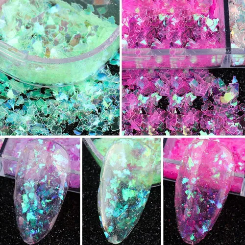 Miniatura 4 de 12 rejillas de lámina de uñas holográficas, copos de papel de aluminio holográfico para uñas, confeti con purpurina dorada y plateada, copos