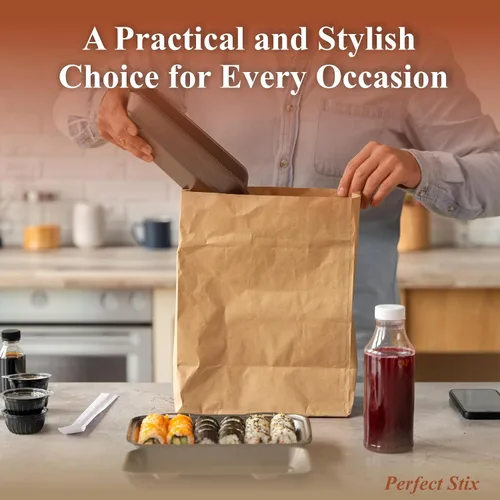 Miniatura 6 de Perfect Stix Bolsas de compras de papel kraft marrón de 52 libras, paquete de 50