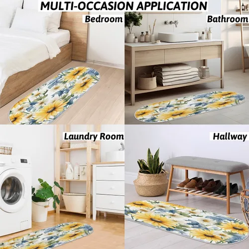 Miniatura 6 de cfpolar Alfombras de baño antideslizantes de girasoles blancos con margaritas blancas, tapete de baño de microfibra absorbente, lavable a máquina
