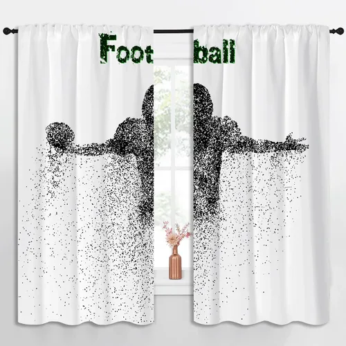 Miniatura 2 de Cortinas opacas deportivas para niños y niñas, decoración de oscurecimiento de habitación, arte abstracto de jugador de fútbol americano, silueta