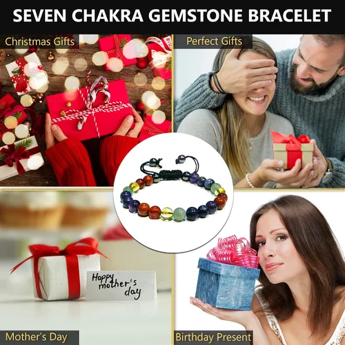 Miniatura 222 de Adjustable Crystal Bracelet – Gemstone Bead Bracelet with Adjustable Macrame String – Chic Gemstone Bracelet for Men and Women – 8mm Round Healing