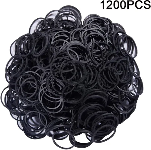 Miniatura 2 de AMUU Bandas de goma 1200 piezas pequeñas negras pequeñas bandas elásticas suaves para trenzas de 0.63 pulgadas de diámetro, bandas de goma