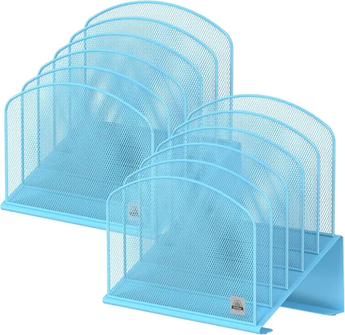 Miniatura 13 de Delifox Organizador de escritorio inclinado, soporte de archivos de 5 secciones con bandeja vertical para carpetas, estante de metal clasificador