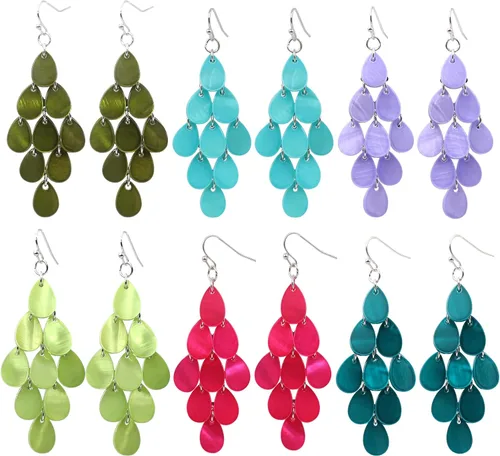 Miniatura 8 de Aretes colgantes en capas con cuentas de disco hechos a mano, multicolor, naranja, rojo, azul, para mujer