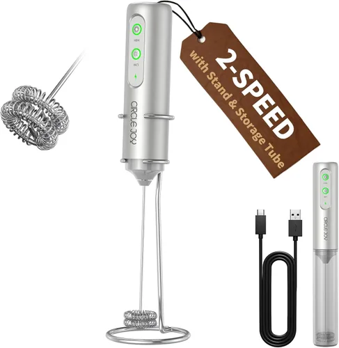 Miniatura 14 de CIRCLE JOY Espumador de leche recargable de mano, cabezal de batidor de doble bobina, espumador de café eléctrico, varilla espumadora de mano