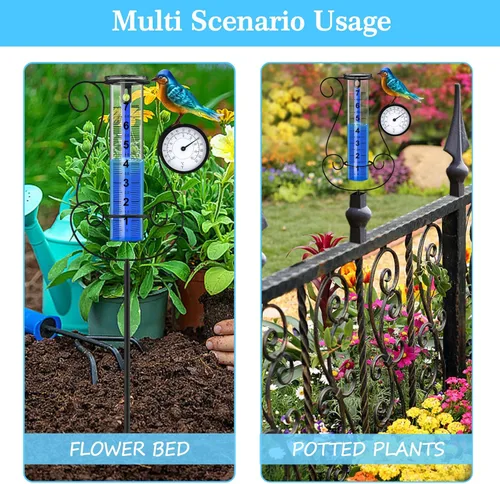 Miniatura 5 de Pluviómetro para exterior, pluviómetro digital de gran tamaño y color con colibrí metálico y termómetro & higrómetro, altura ajustable, gran Aves