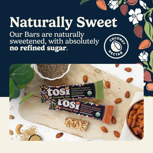 Miniatura 5 de Tosi Combo de barras de proteína de almendra y anacardo, a base de plantas con nueces, aperitivos crujientes sin gluten, veganas, orgánicas
