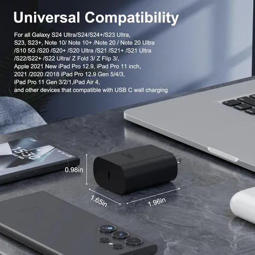 Miniatura 5 de Samsung USB-C - Adaptador de alimentación de carga súper rápida, bloque de carga PD de 25 W para Samsung Galaxy S26/S26 Ultra/S26+/S25