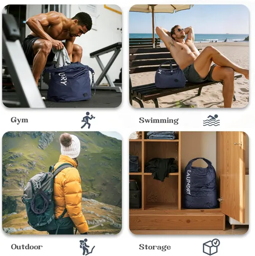 Miniatura 7 de Bolsa de lavandería de viaje, bolsa de viaje de compresión al vacío, bolsa de viaje, impermeable, húmedo/seco, ahorro de espacio, bolsa de Azul