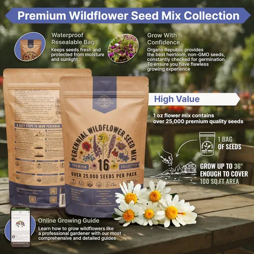 Miniatura 2 de Organo Republic Mezcla de 16 semillas de flores silvestres perennes para interiores y exteriores, más de 25,000 semillas de jardín de flores