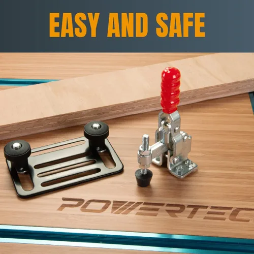 Miniatura 3 de POWERTEC 72138 Perfil de doble corte de 36 pulgadas, pista en T universal, 2 piezas con placa de montaje de abrazadera de palanca y 4 abrazaderas