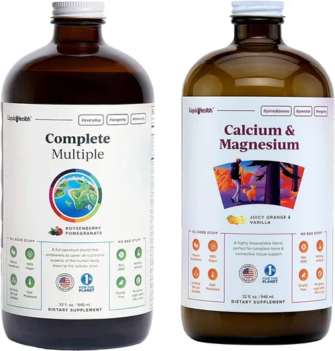 LIQUIDHEALTH Paquete completo de vitaminas líquidas multivitamínicas y calcio y magnesio para adultos, salud de todo el cuerpo, sistema