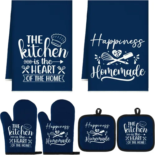 Miniatura 25 de Sratte Juego de 6 Piezas de Accesorios de Decoración de Cocina Estilo Granja Toallas Agarraderas Manoplas de Horno Juego de 2 Paños de Cocina 2 Negro