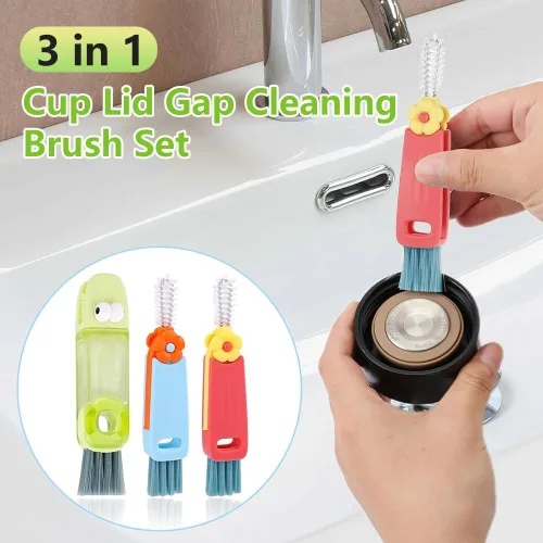 Miniatura 3 de Juego de cepillos de limpieza 3 en 1 para tapa de taza, cepillo multifuncional de limpieza de botellas, limpiador de huecos de tapa de taza de Mezcla