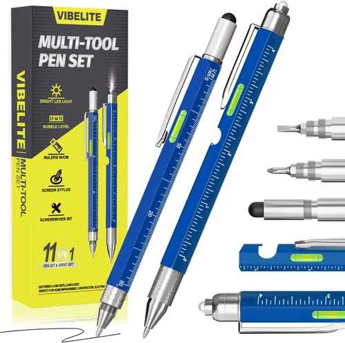 Miniatura 14 de Juego de bolígrafos multiherramienta 11 en 1 con LED, lápiz capacitivo, nivel, destornillador, cabeza plana, regla, regalos para hombres, él, papá
