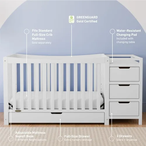 Miniatura 3 de Graco Remi - Cuna convertible 4 en 1 y cambiador (blanco) – Certificado GREENGUARD Gold, se adapta a colchón de cuna estándar, se convierte en cama