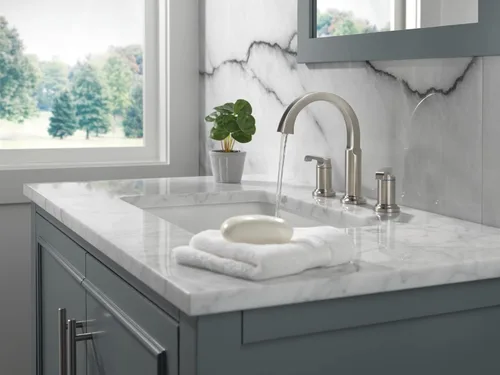 Miniatura 2 de Grifo de Baño Delta Faucet Tetra Níquel Cepillado de Instalación Extendida de 3 Orificios, Grifo de Baño para Lavabo de Baño, Grifo de Lavabo