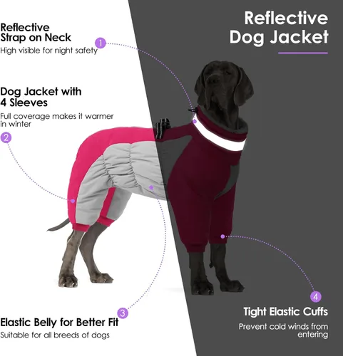 Miniatura 3 de Abrigo de cuerpo completo para perro – Chaqueta cálida de vellón para perros grandes, abrigos de invierno de cuello alto con arnés, traje de nieve