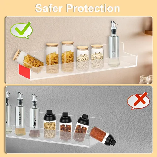 Miniatura 5 de Estante acrílico para especias de montaje en pared, estantes flotantes transparentes de 15 pulgadas, estantería colgante invisible para niños