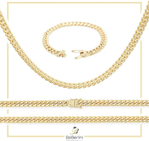 Miniatura 7 de BEBERLINI Cuban Link Chain 14K Gold Plated Curb Customizable Necklace 30 Bracelet 85 9 Stainless Steel Fashion Jewelry Set For Men 6 mm - 14 mm