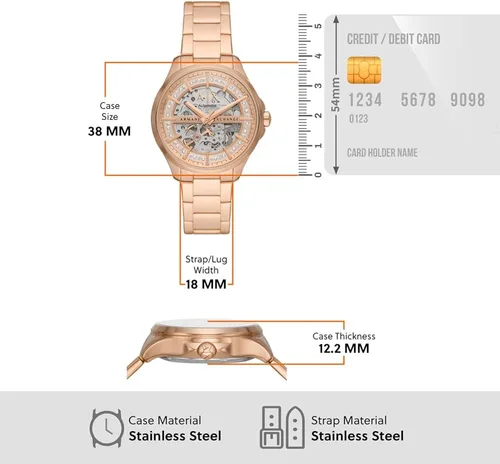 Miniatura 7 de Armani Exchange - Reloj de vestir de acero inoxidable con tres manos para mujer, Oro rosa automático, Reloj automático