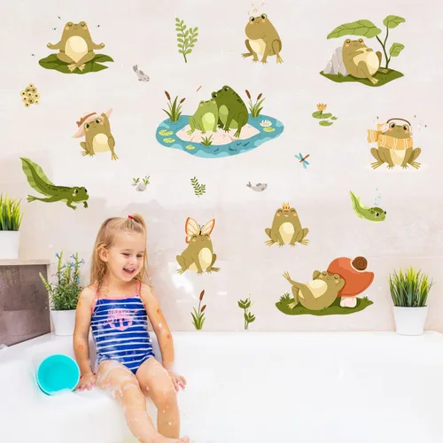 Miniatura 8 de Calcomanías de pared de lindo pato amarillo para despegar y pegar, juego de calcomanías de pared de pequeño pato amarillo y burbujas, calcomanías