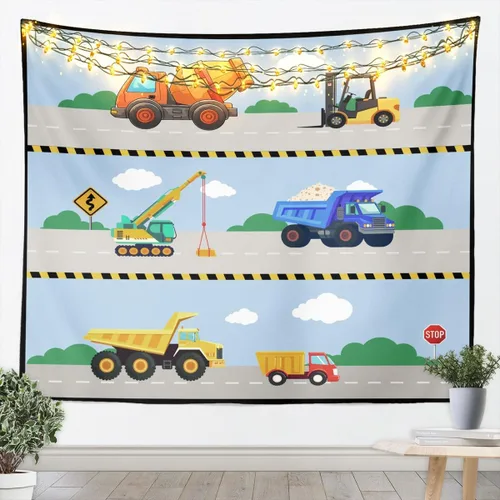 Tapiz de dibujos animados para niños, equipo de vehículos de construcción, bonitos tapices de pared para niños, niñas, adultos, camión y tractor,