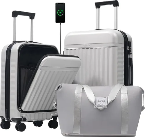Miniatura 360 de Merax Juegos de equipaje de mano en maleta aprobada por aerolíneas, estuche rígido con ruedas giratorias expandibles, Negro
