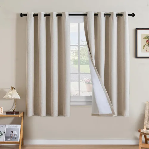 Miniatura 23 de H.VERSAILTEX Cortinas opacas de lino de 63 pulgadas de largo, 100% absolutamente opacas, con aislamiento térmico, con textura de lino, con ojales