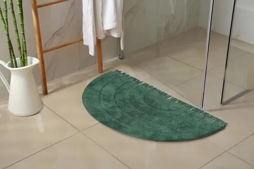 Miniatura 3 de BIEN BEAU Alfombra de baño bohemia con media luna, 100% algodón, antideslizante, decoración bohemia verde para baño y dormitorio, 20 x 38 pulgadas