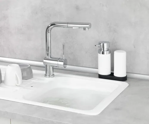 Miniatura 9 de WENKO Estación dispensadora de jabón para platos para fregadero de cocina, botella exprimible para lavar líquidos y jabón de manos, botellas Blanco