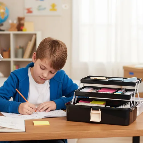 Miniatura 7 de Organizador de manualidades, caja de aparejos plegable portátil de 3 capas, caja de herramientas de plástico con asa para suministros de costura
