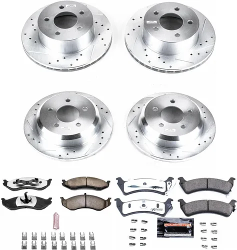 Miniatura 2 de PowerStop Kit de freno delantero y trasero para Jeep Grand Cherokee 1993-98 - Pastillas de freno de cerámica de fibra de carbono para camión